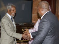 Kofi Annan and President Obasanjo meet with President Mahama to discuss drug related issues in West Africa